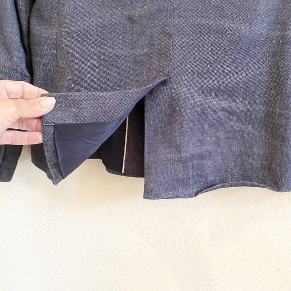 Banana Republic Sz 6 Peak Lapel Double Breasted Linen Blend Blazer Navy‎ Blue - Picture 11 of 12